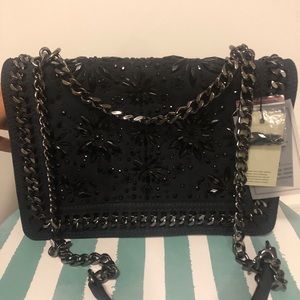 Zara Black Beaded Crossbody Chain Bag